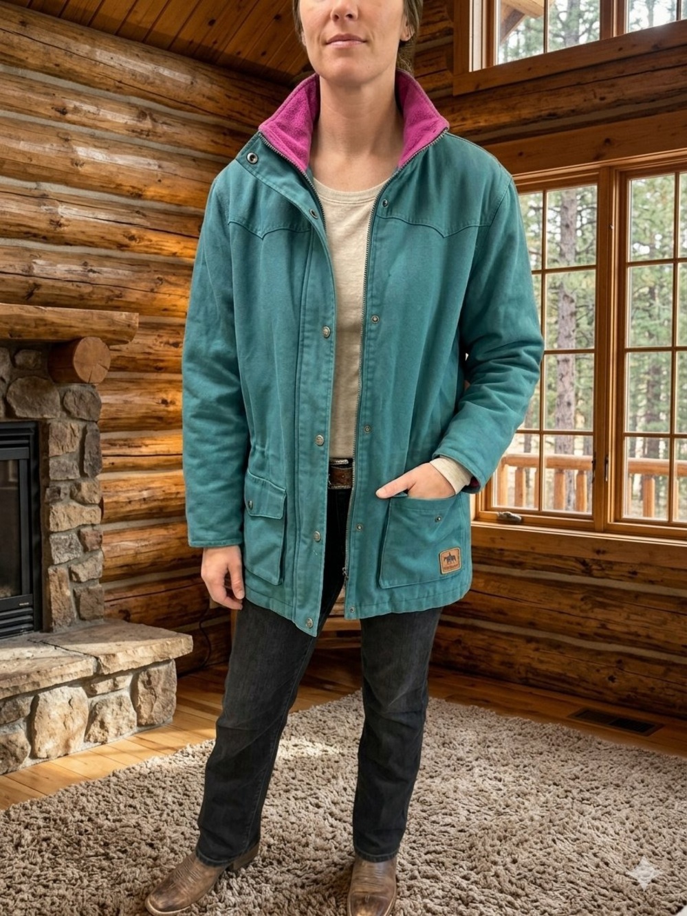 😍Very nice Vintage Roper Range Gear M Green Canvas Jacket with Pink Lining